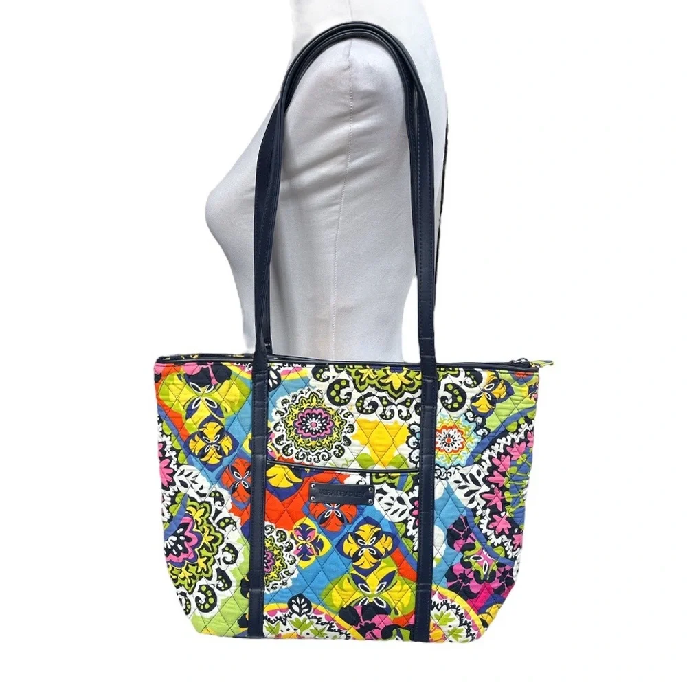 Vera Bradley Tote Bag in Rio Blue Green Orange Yellow Pink